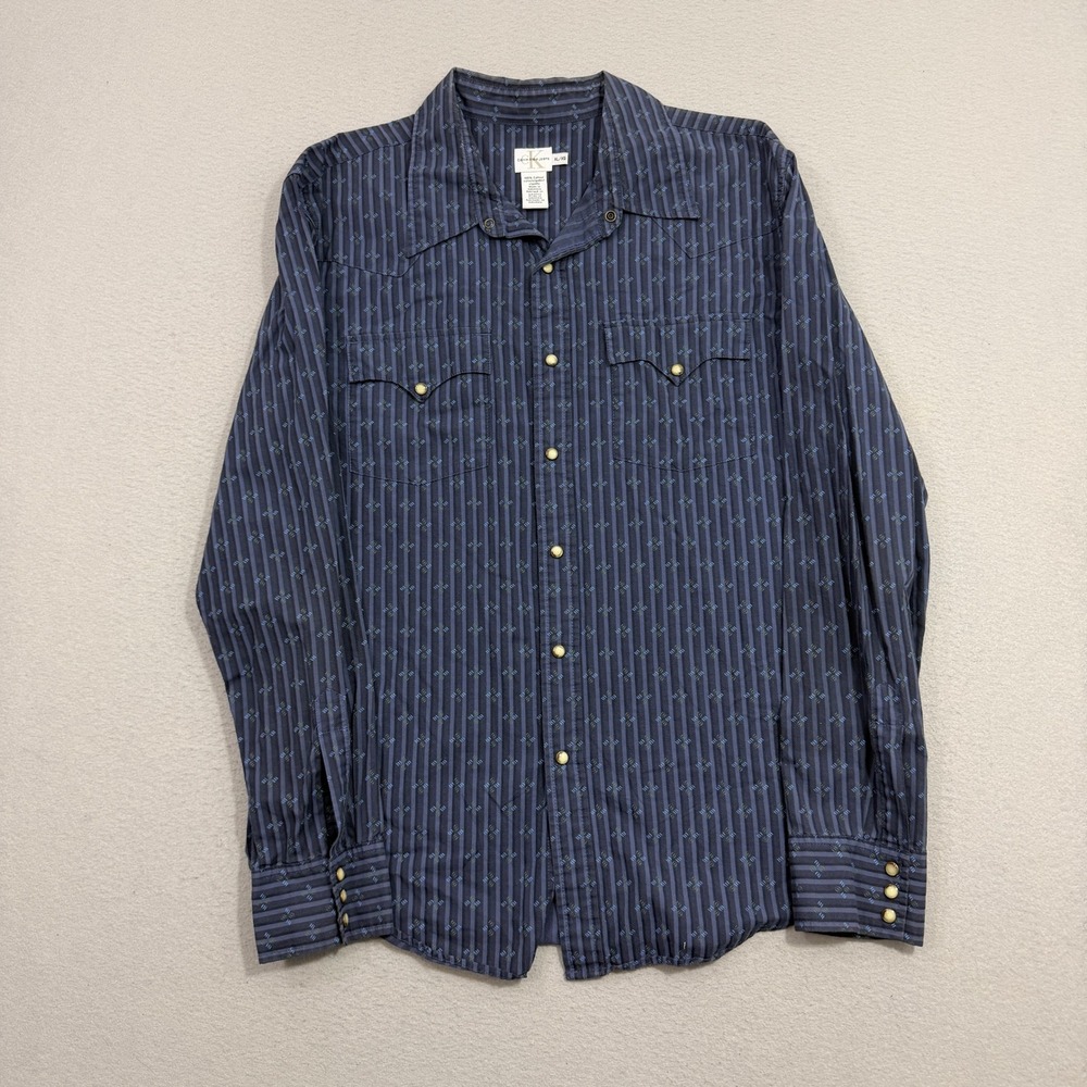 Calvin Klein Jeans Shirt Mens XL Blue Western Pearl Snap Striped Long Sleeve